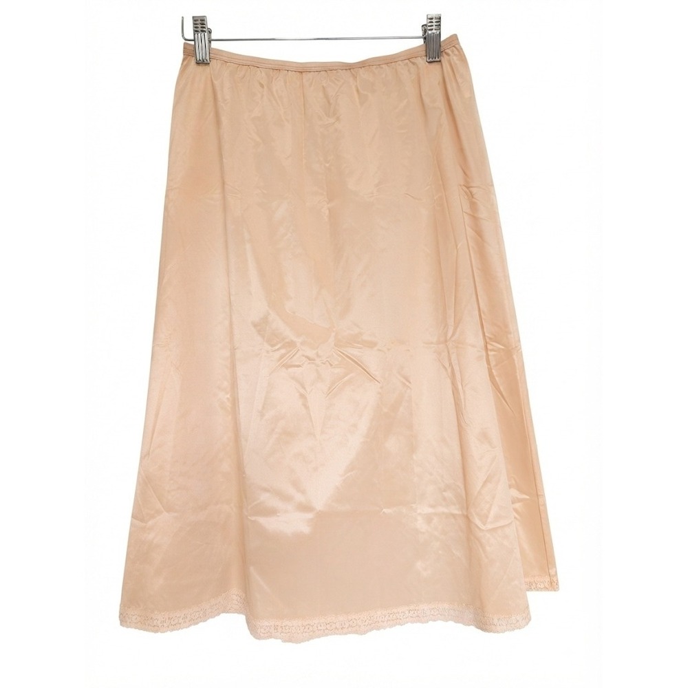 Vanity Fair Beige Lace Trim Half Slip Skirt Nylon Vintage Style Large